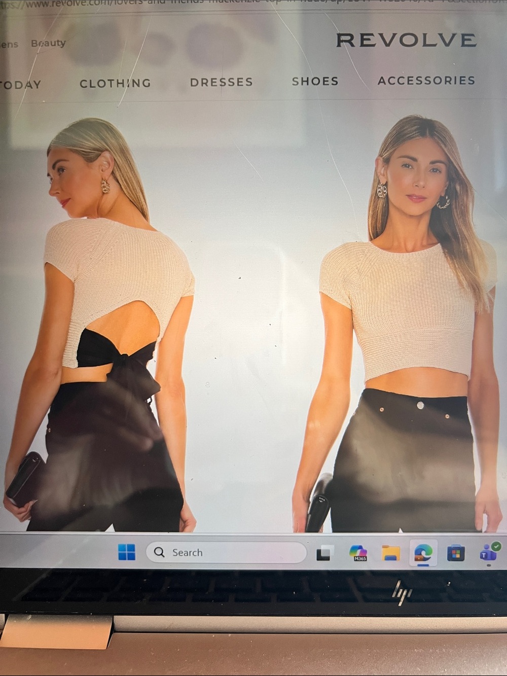 Sold Out REVOLVE Open-Back Cropped Knit Top in Cream with Black Bow
